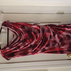 PREMIER AMOUR BRAND WOMENS PLUS BEAUTIFUL RED DRAPE NECK EVENING DRESS SIZE 16